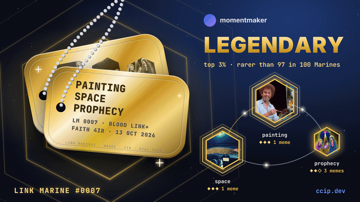 A Legendary dog tag card for Link Marine #0007: the memes painting, space and prophecy